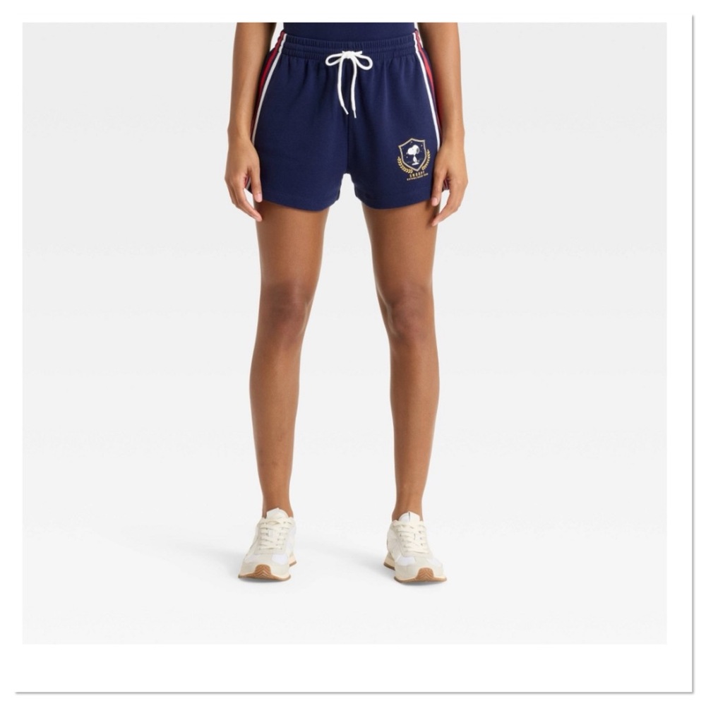 Navy Blue Women's Peanuts Graphic Shorts with White Drawstring Snoopy